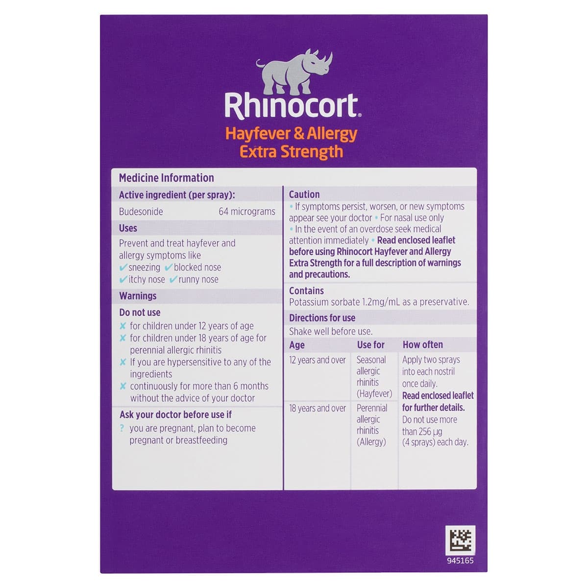 Thumbnail Rhinocort Hayfever & Allergy Extra Strength Nasal Spray 120 Sprays x 2 Pack