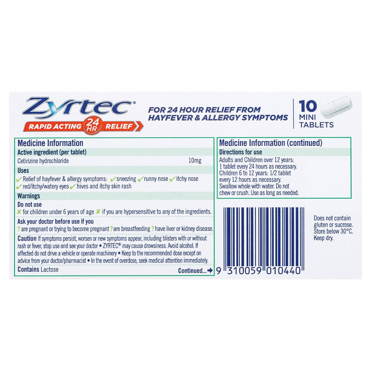 Thumbnail Zyrtec Allergy & Hayfever Relief Rapid Acting 10 Mini Tablets