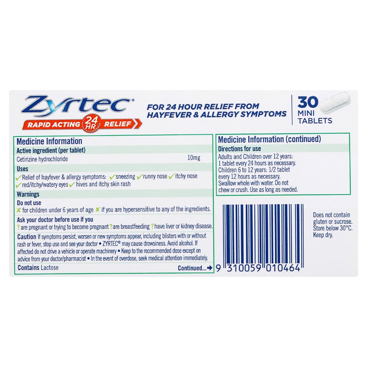 Thumbnail Zyrtec Allergy & Hayfever Relief Rapid Acting 30 Mini Tablets