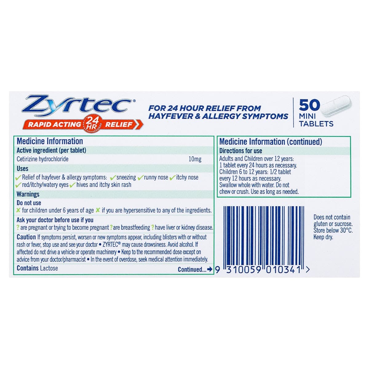 Thumbnail Zyrtec Allergy & Hayfever Relief Rapid Acting 50 Mini Tablets