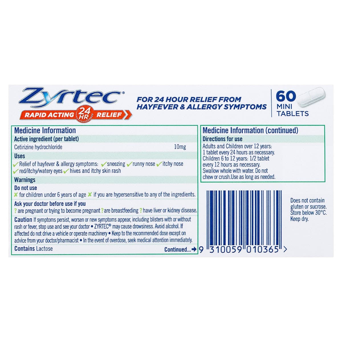 Thumbnail Zyrtec Allergy & Hayfever Relief Rapid Acting 60 Mini Tablets