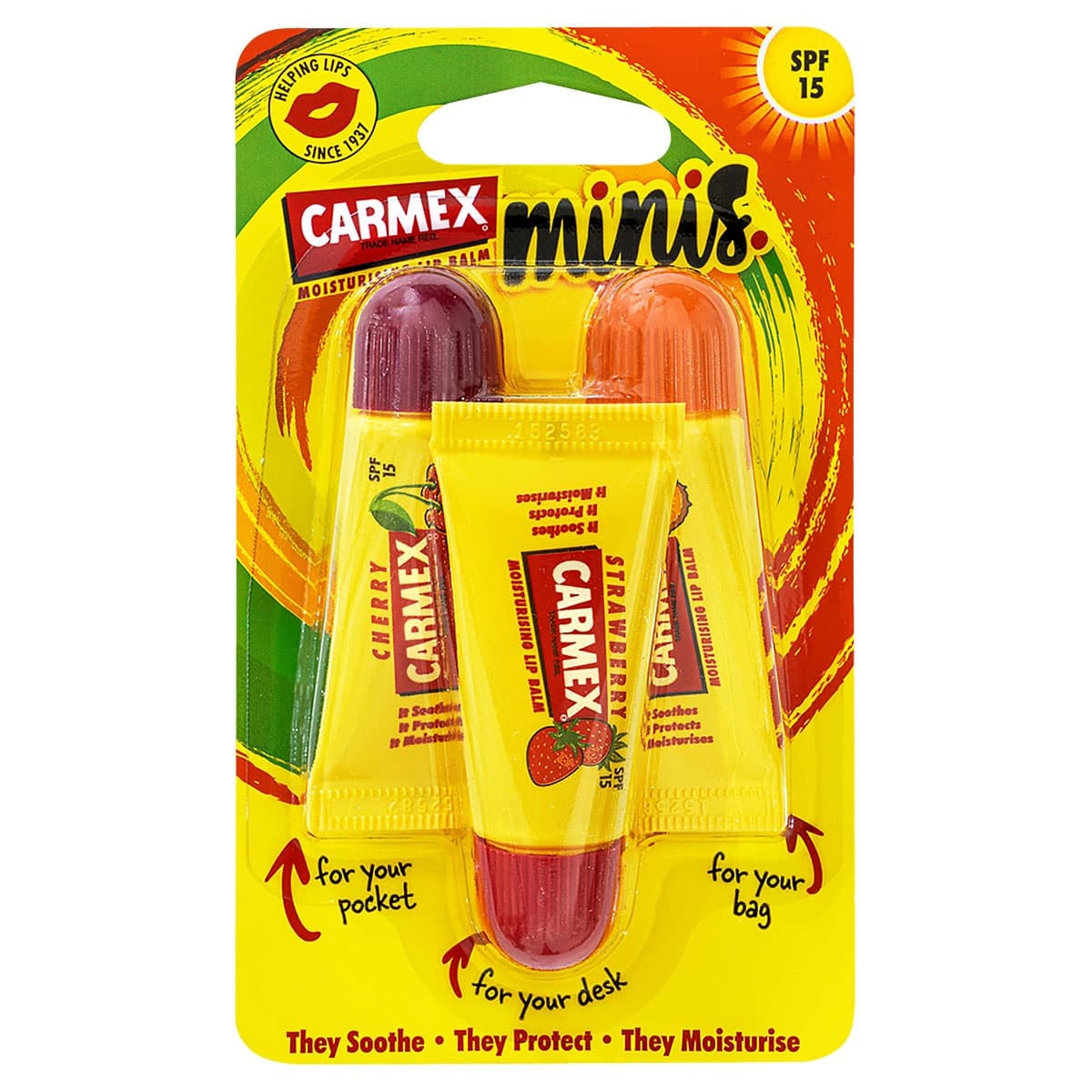 Carmex Mini Tubes Moisturising Lip Balm Spf15 3 Pack