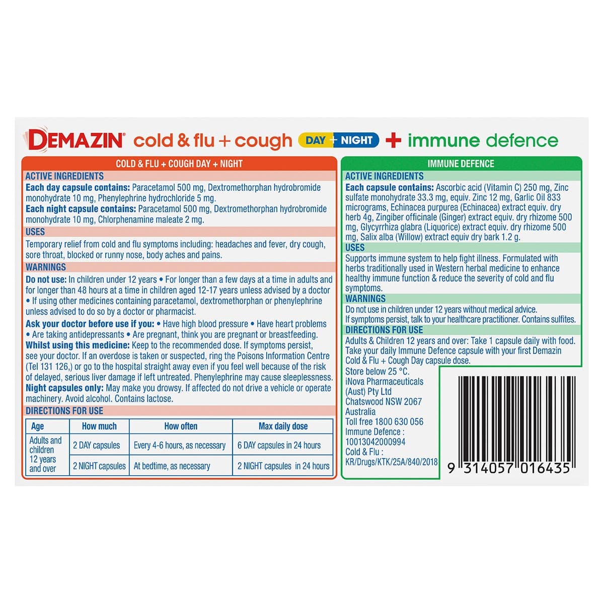 Thumbnail Demazin Ultra Cough Cold and Flu + Immune Defence 34 Tablets