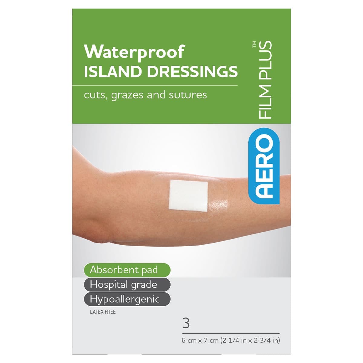 Aerofilm Plus Waterproof Island Dressing 6Cm X 7Cm 3 Pack