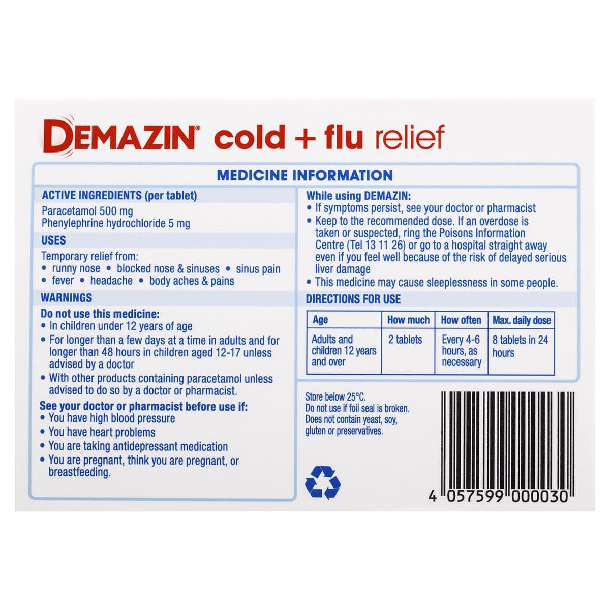 Thumbnail Demazin PE Multi-Action Cold & Flu Relief 24 Tablets