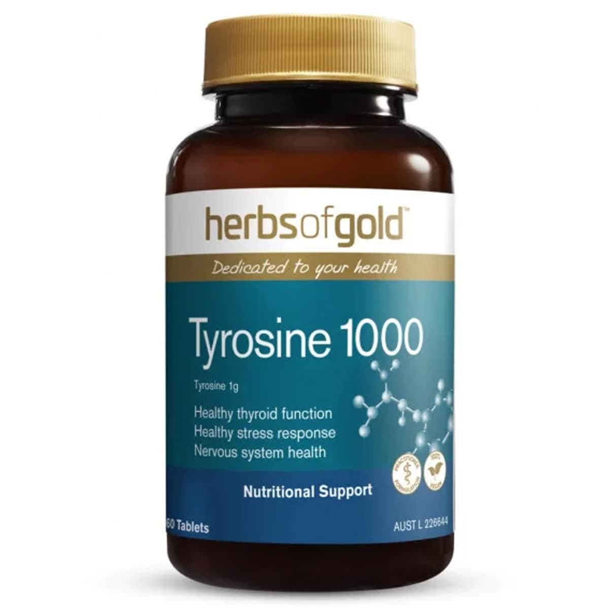 Herbs Of Gold Tyrosine 1000 60 Tablets