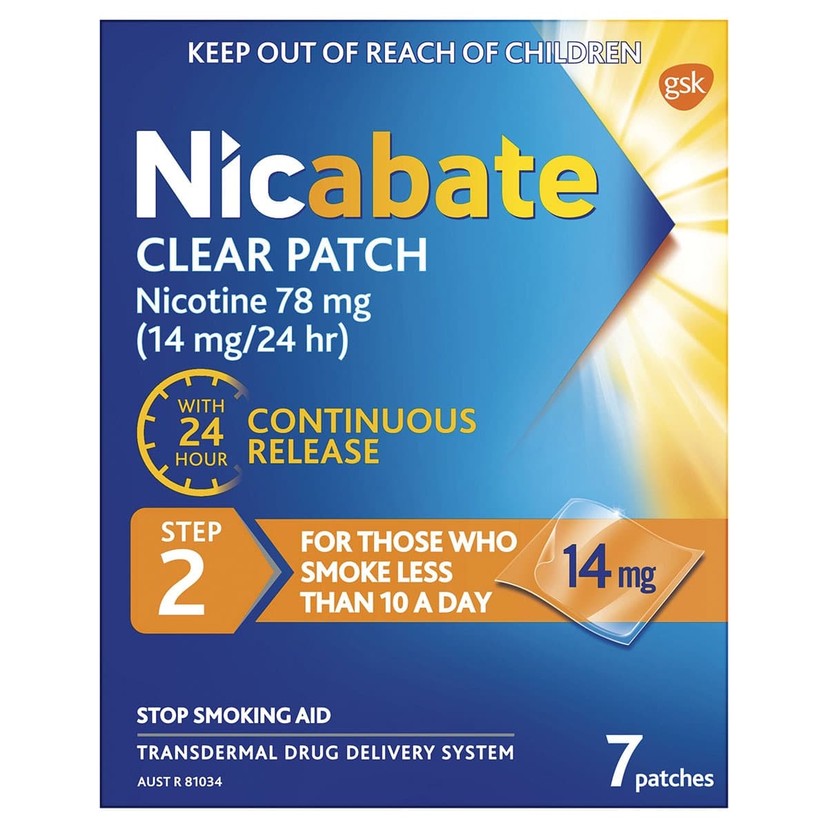 Nicabate Clear Patch 14Mg Step 2 Quit Smoking 7 Patches