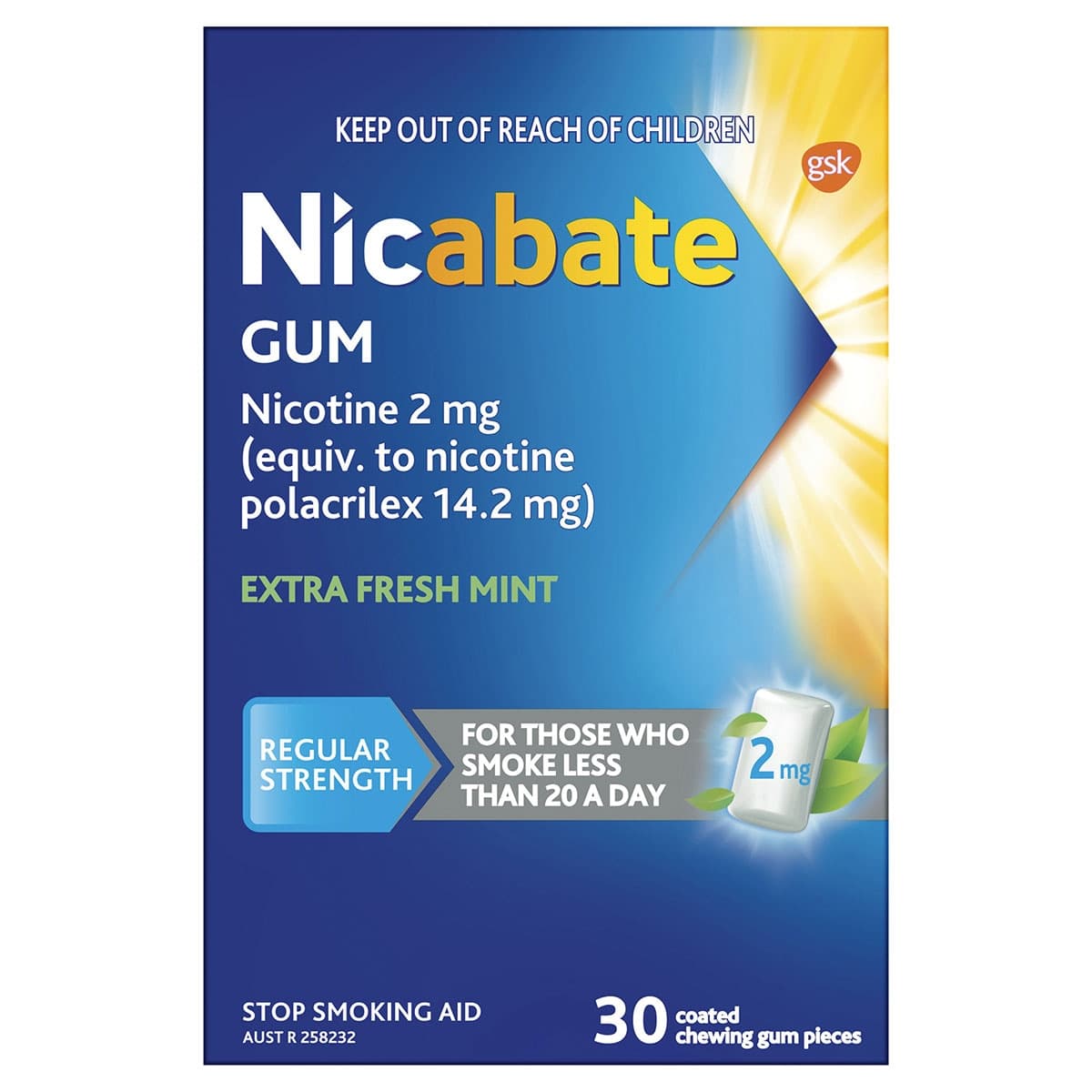 Nicabate Gum Extra Fresh Mint 2Mg Quit Smoking 30 Pack