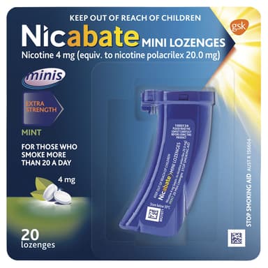 Nicabate Minis Lozenges 4Mg Mint Quit Smoking 20 Lozenges