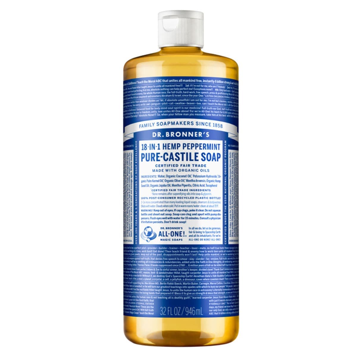 Dr Bronners Pure Castile Liquid Soap Peppermint 946Ml