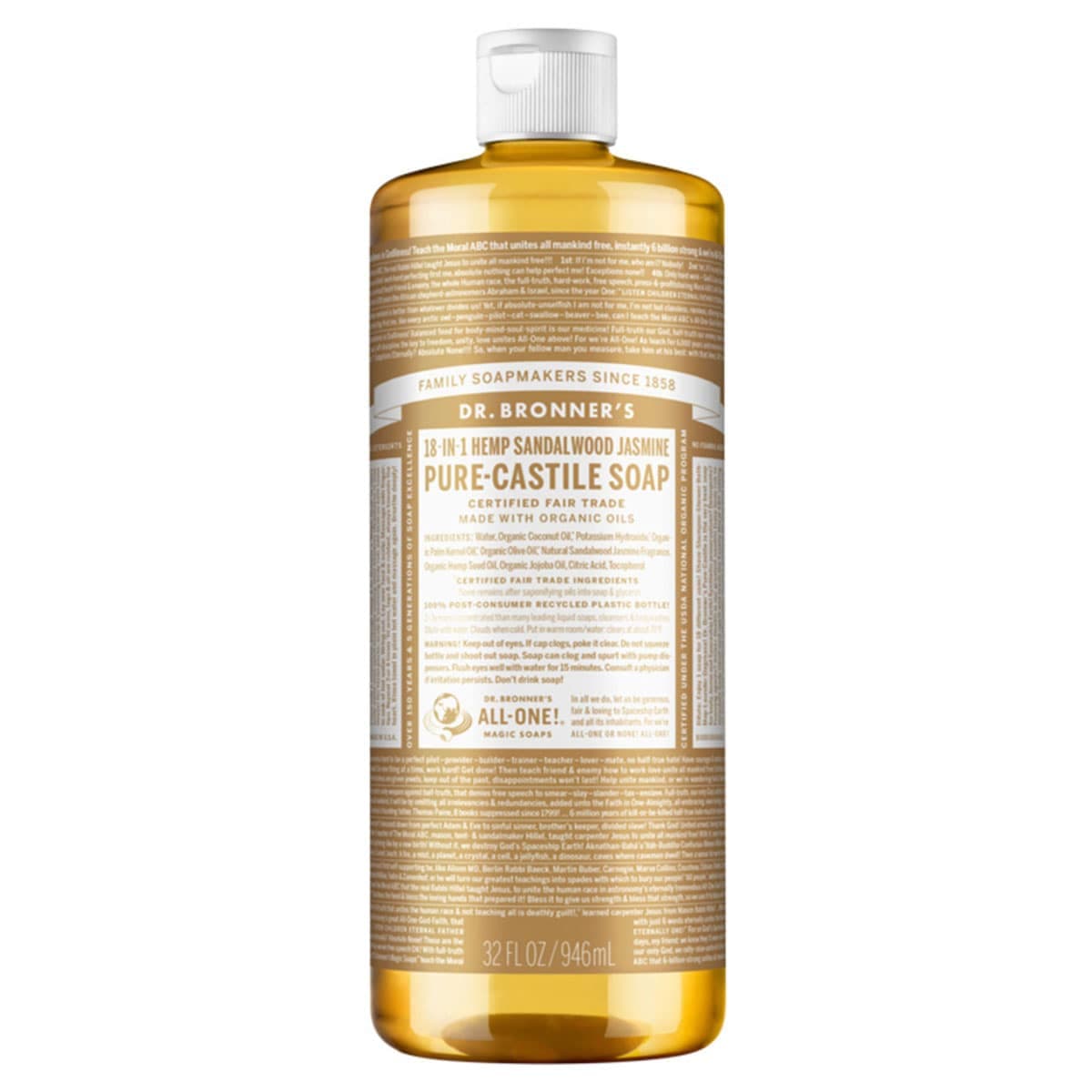 Dr Bronners Pure Castile Liquid Soap Sandalwood Jasmine 946Ml