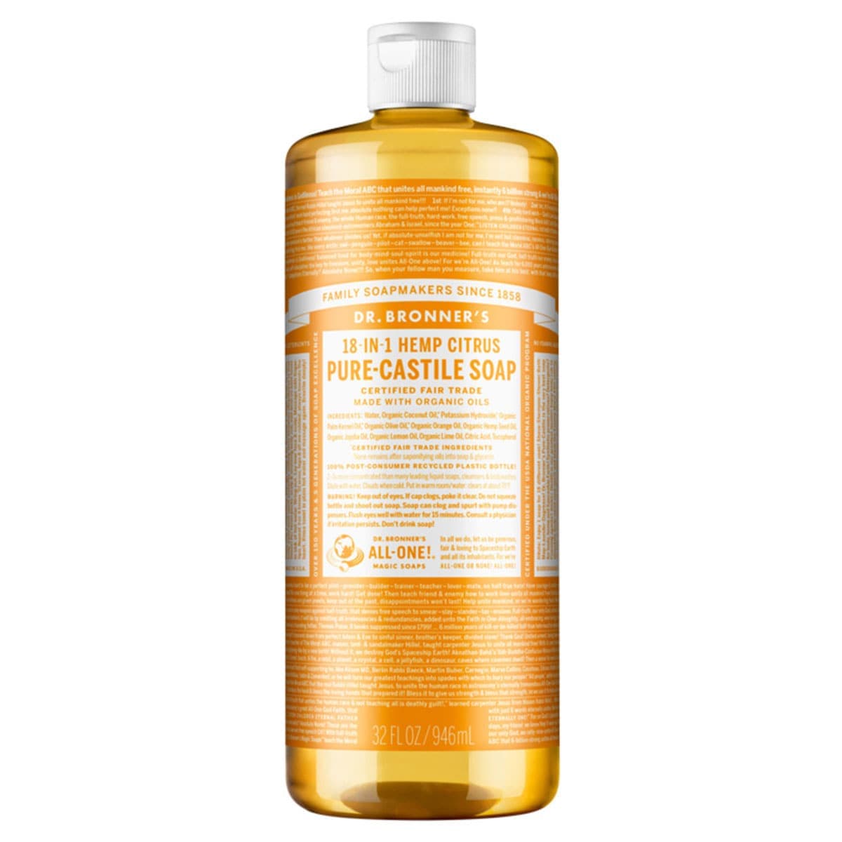 Dr Bronners Pure Castile Liquid Soap Citrus Orange 946Ml