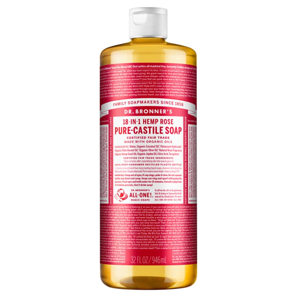 Thumbnail Dr Bronners Pure Castile Liquid Soap Rose 946Ml