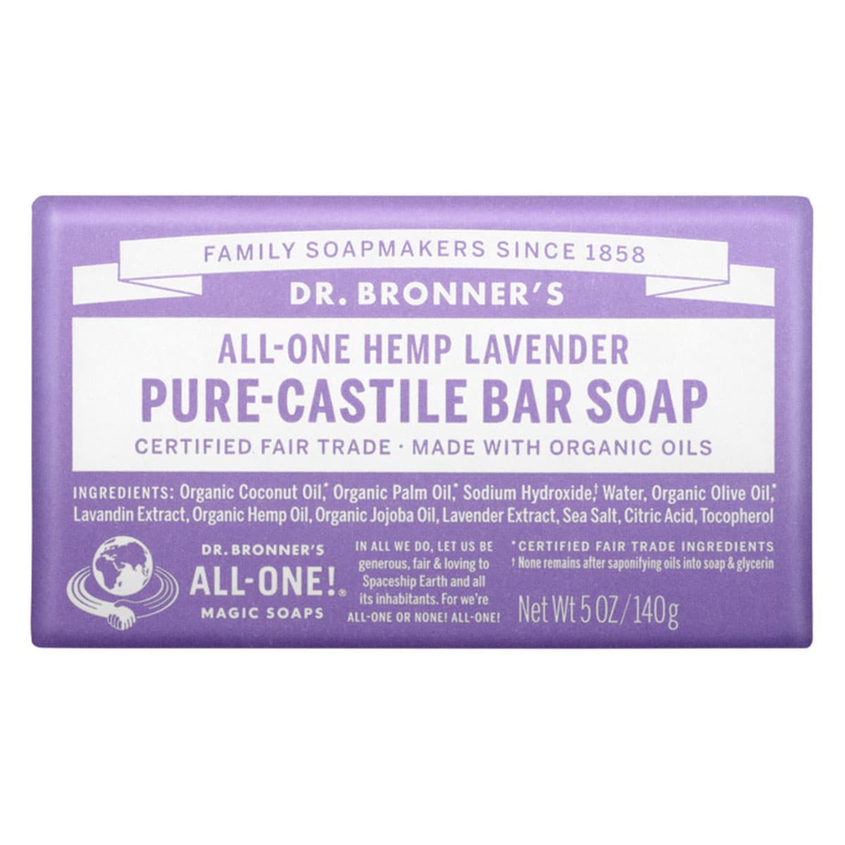 Dr Bronners Pure Castile Bar Soap Lavender 140G