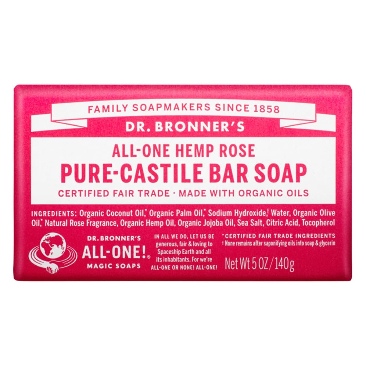 Thumbnail Dr Bronners Pure Castile Bar Soap Rose 140G