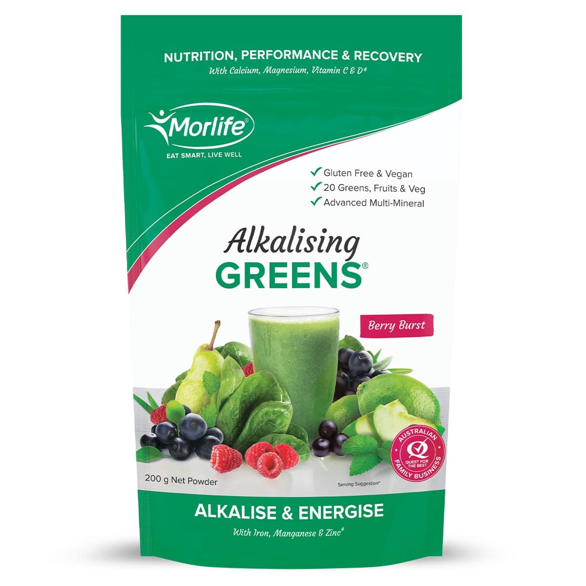 Thumbnail Morlife Alkalising Greens Berry Burst 200G