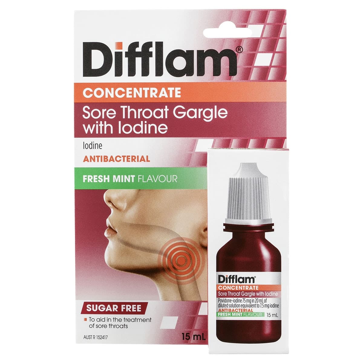 Difflam Sore Throat Gargle With Iodine Concentrate Fresh Mint 15Ml