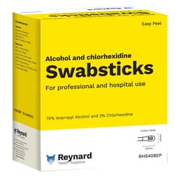 Reynard 2% Chlorhexidine 70% Alcohol Easy Peel Cotton Swabsticks 50 Pack