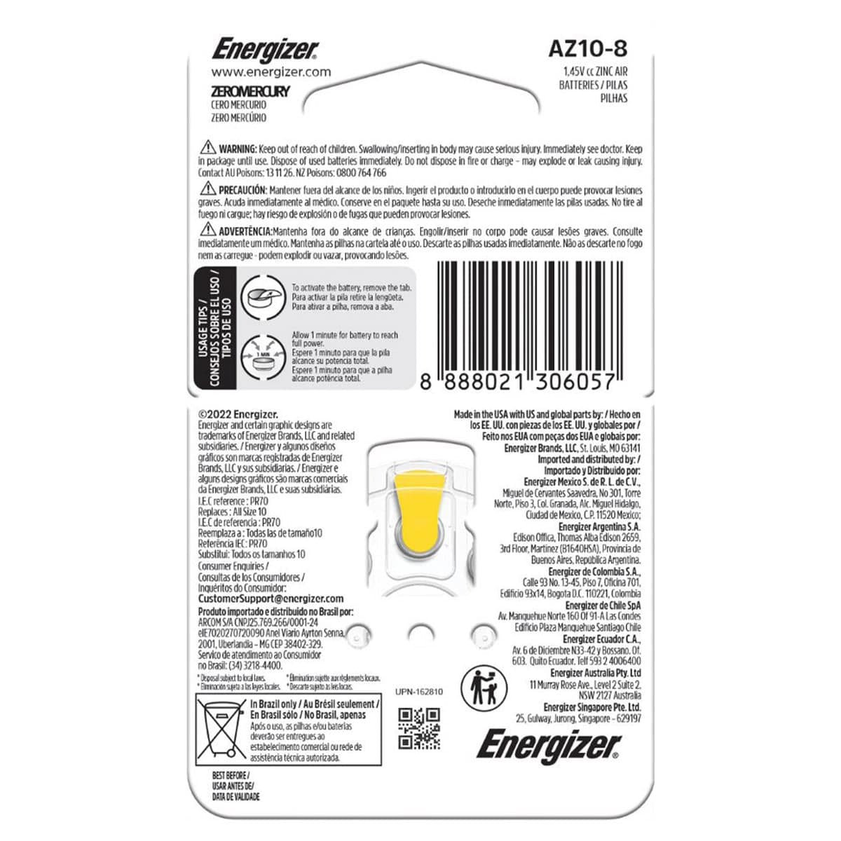 Thumbnail Energizer Hearing Aid Batteries Az10 8 Pack