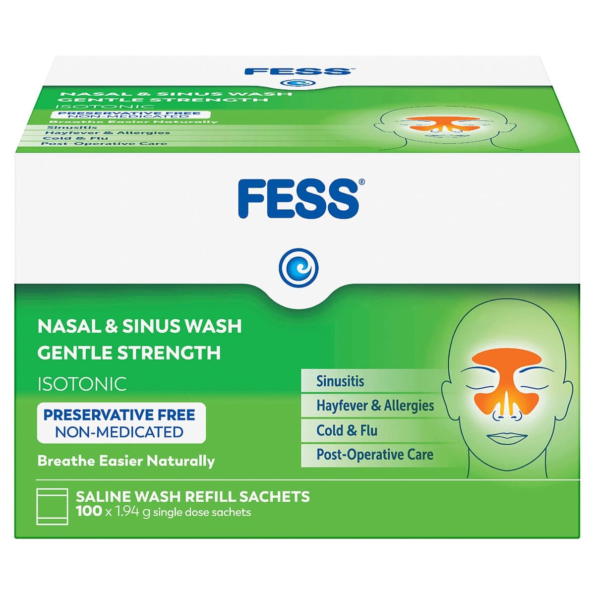 Fess Nasal & Sinus Wash Refills Gentle Strength 100 Sachets