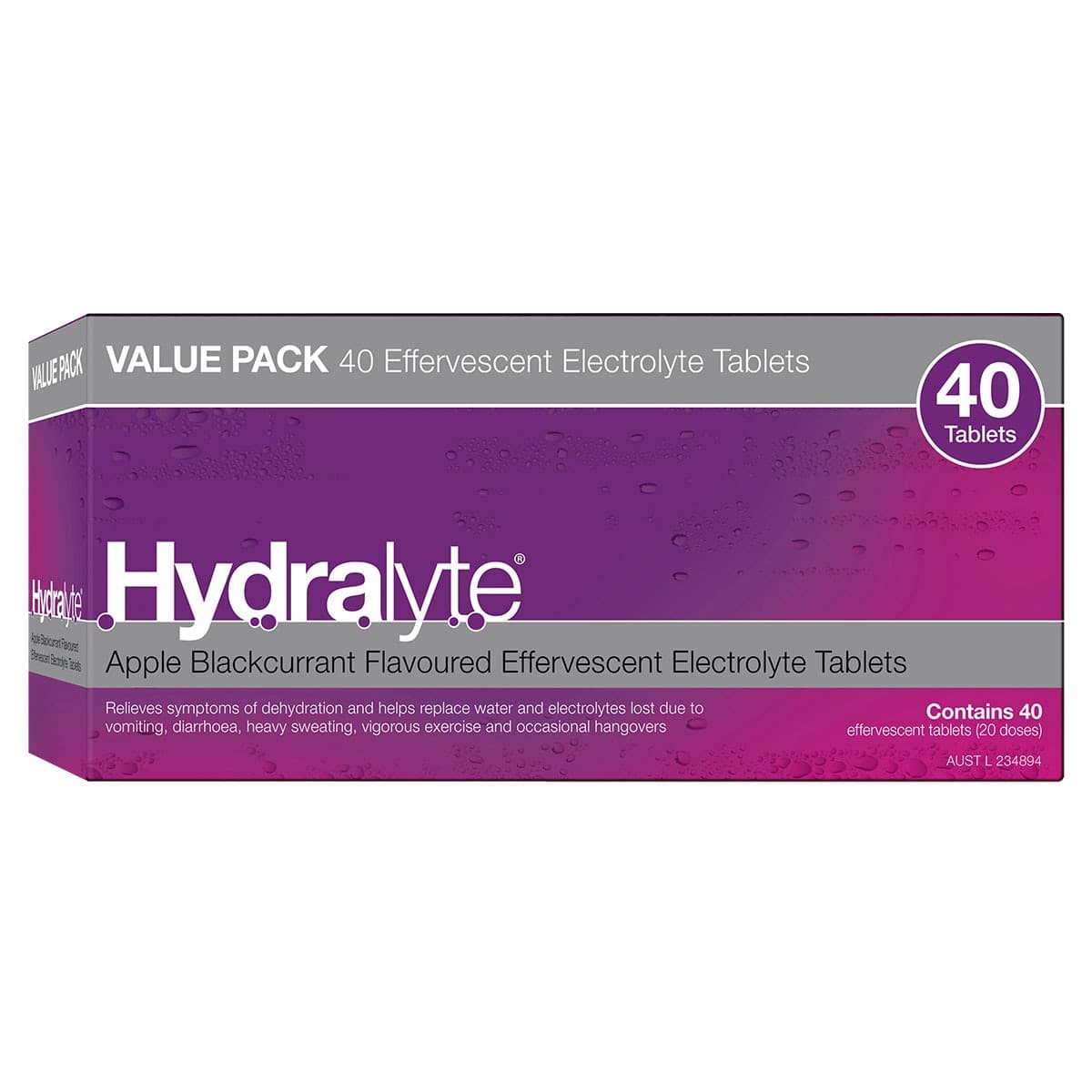 Hydralyte Effervescent Electrolyte Tablets Apple Blackcurrant 40 Pack