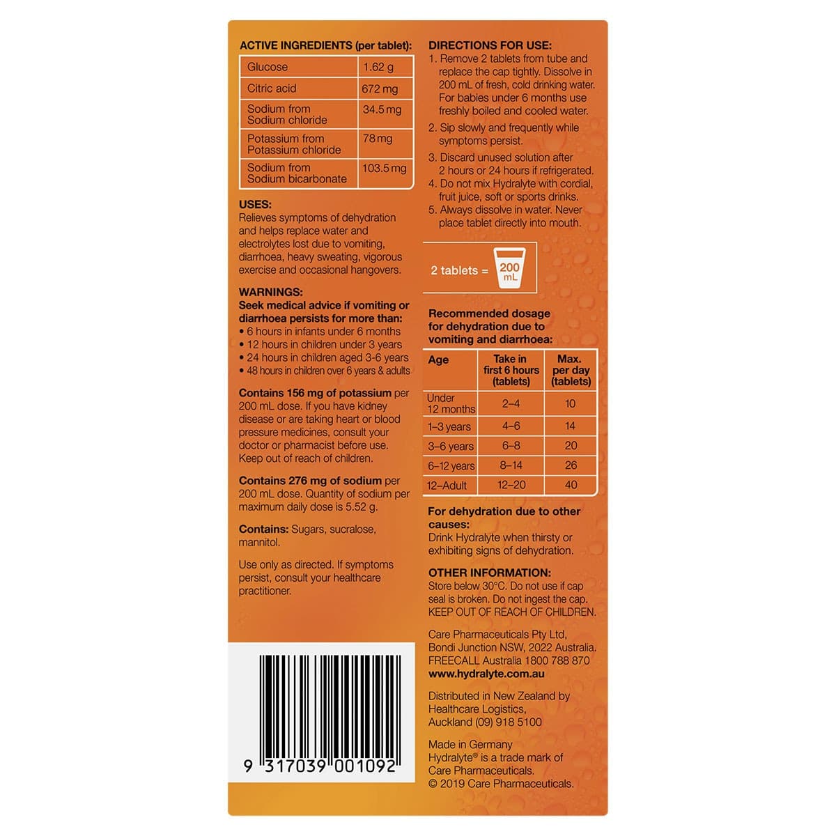 Thumbnail Hydralyte Effervescent Electrolyte Tablets Orange 40 Pack