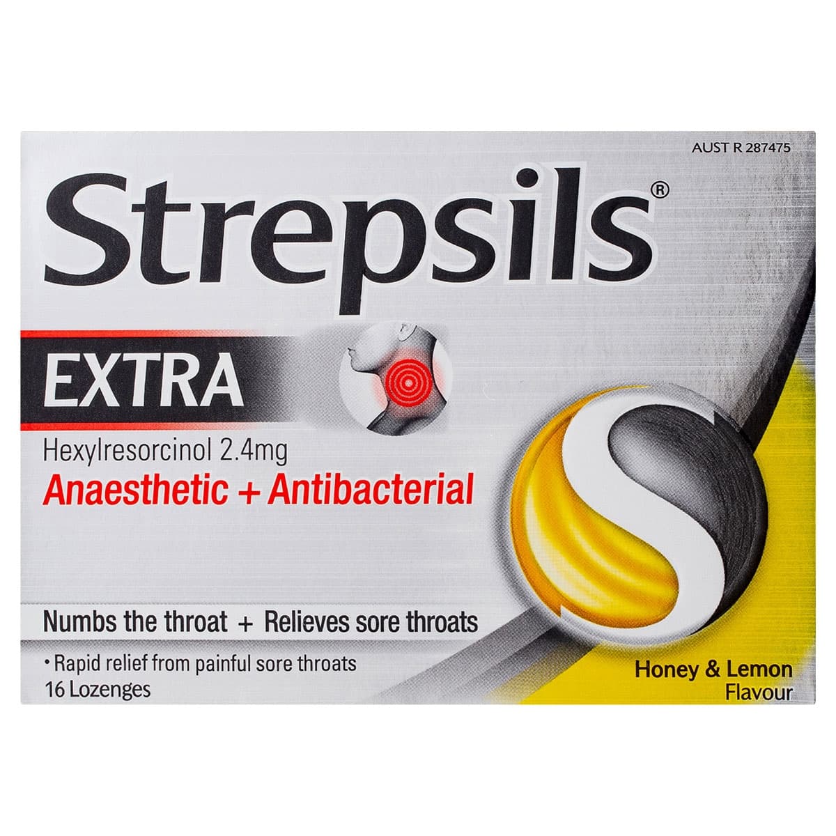 Strepsils Extra Rapid Sore Throat Relief With Anaesthetic Honey & Lemon 16 Lozenges