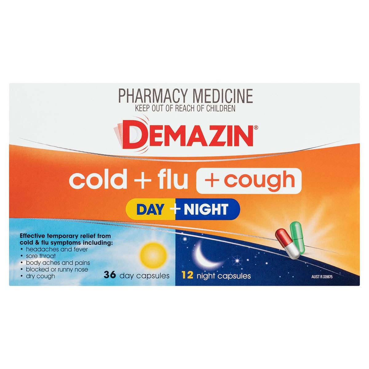 Demazin Cold & Flu + Cough Relief Day & Night 48 Capsules