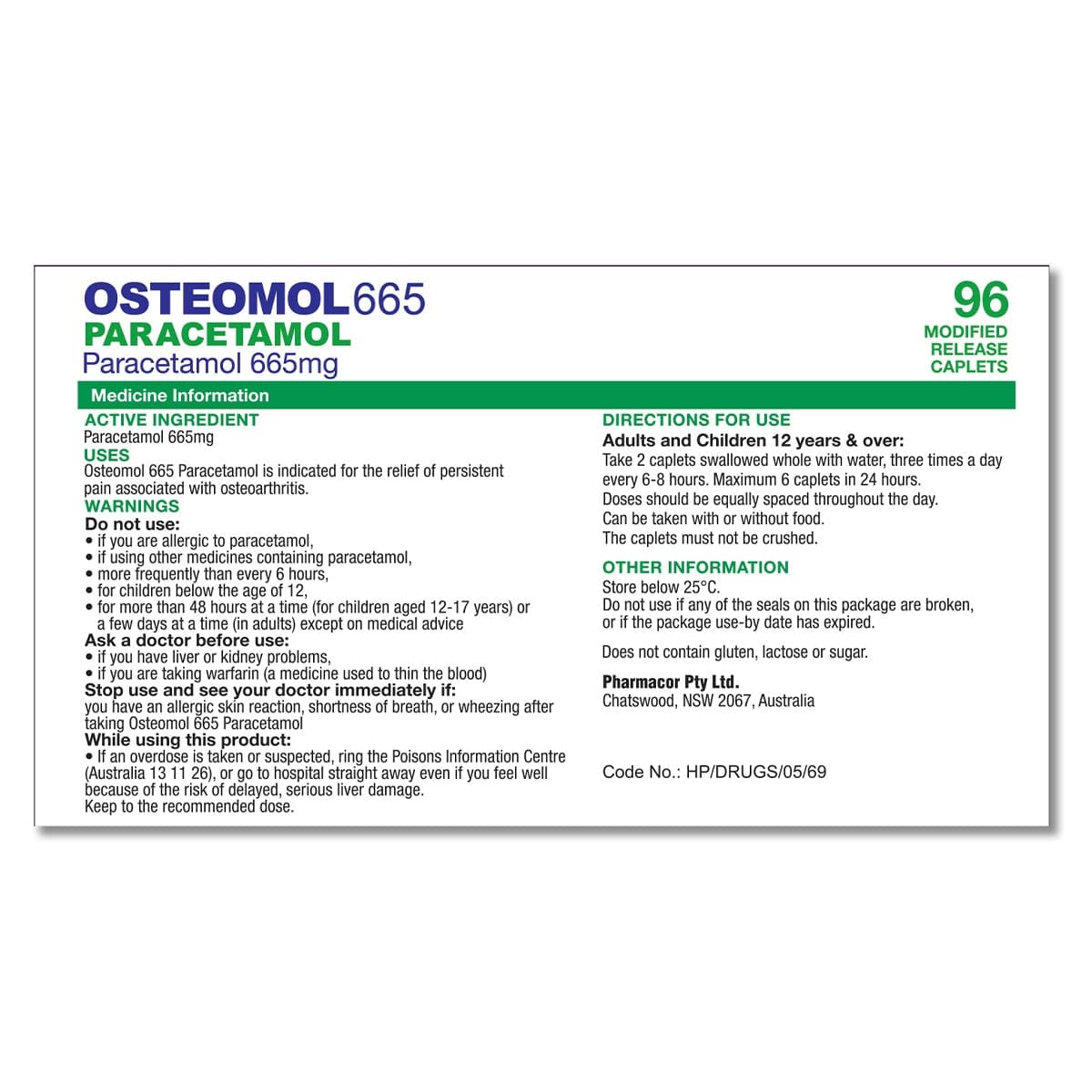 Thumbnail Trust Osteomol Paracetamol 665mg 96 Tablets Blister Pack