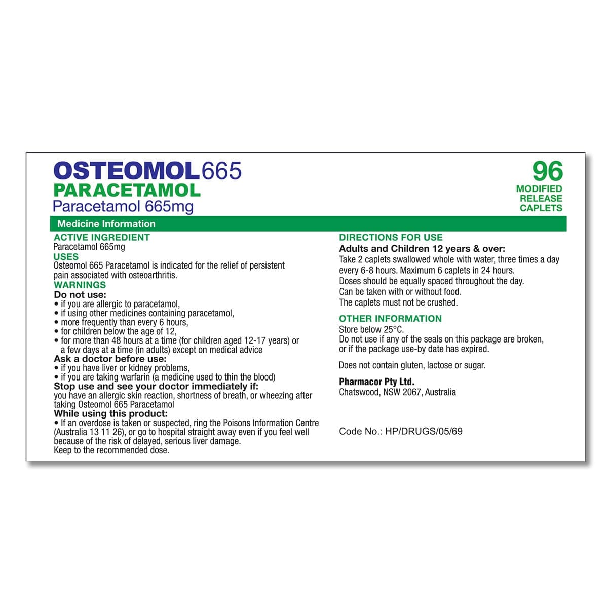 Thumbnail Trust Osteomol Paracetamol 665mg 96 Tablets Bottle Pack