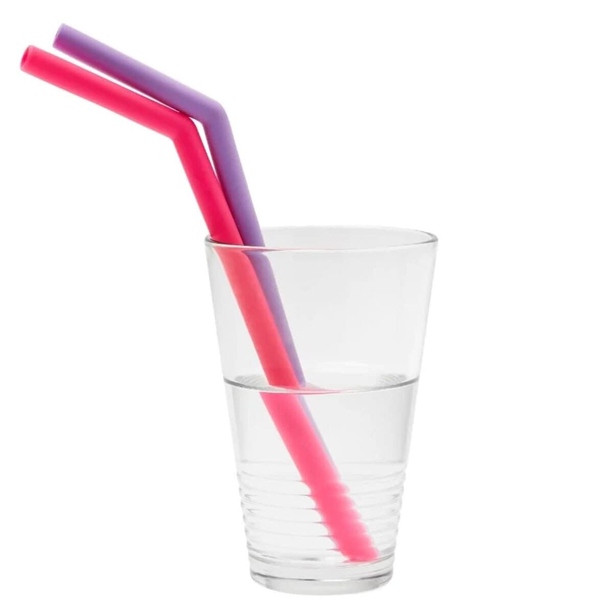 Thumbnail Little Mashies Reusable Soft Silicone Pink & Purple Straws + Cleaning Brush