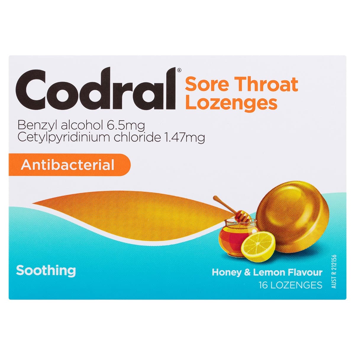 Codral Sore Throat Lozenges Antibacterial Honey & Lemon 16 Pack