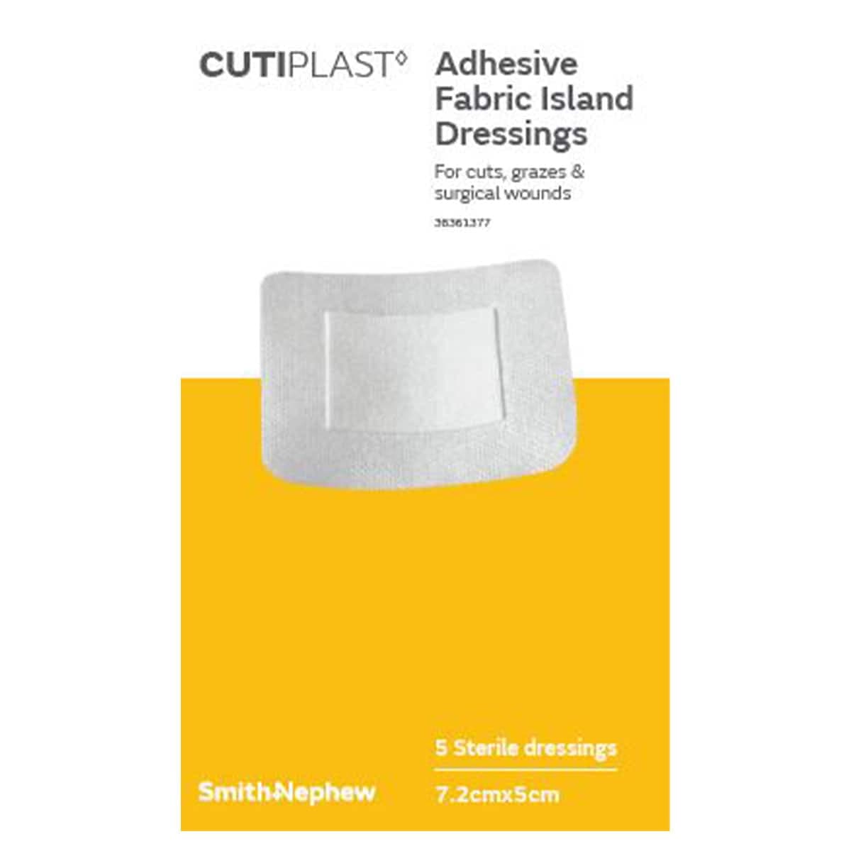 Cutiplast Adhesive Fabric Island Dressings 7.2Cm X 5Cm 5 Pack By Smith & Nephew