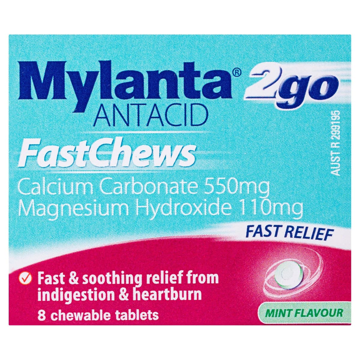 Mylanta 2Go Antacid Fastchews Mint 8 Chewable Tablets