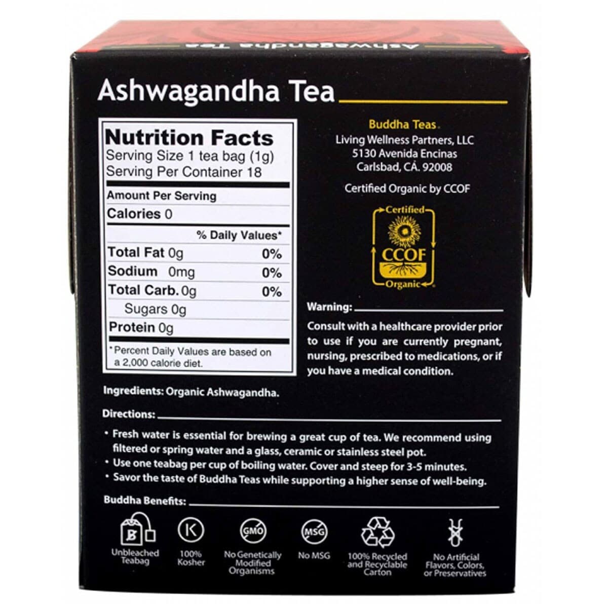 Thumbnail Buddha Teas Organic Herbal Ashwagandha Tea 18 Pack