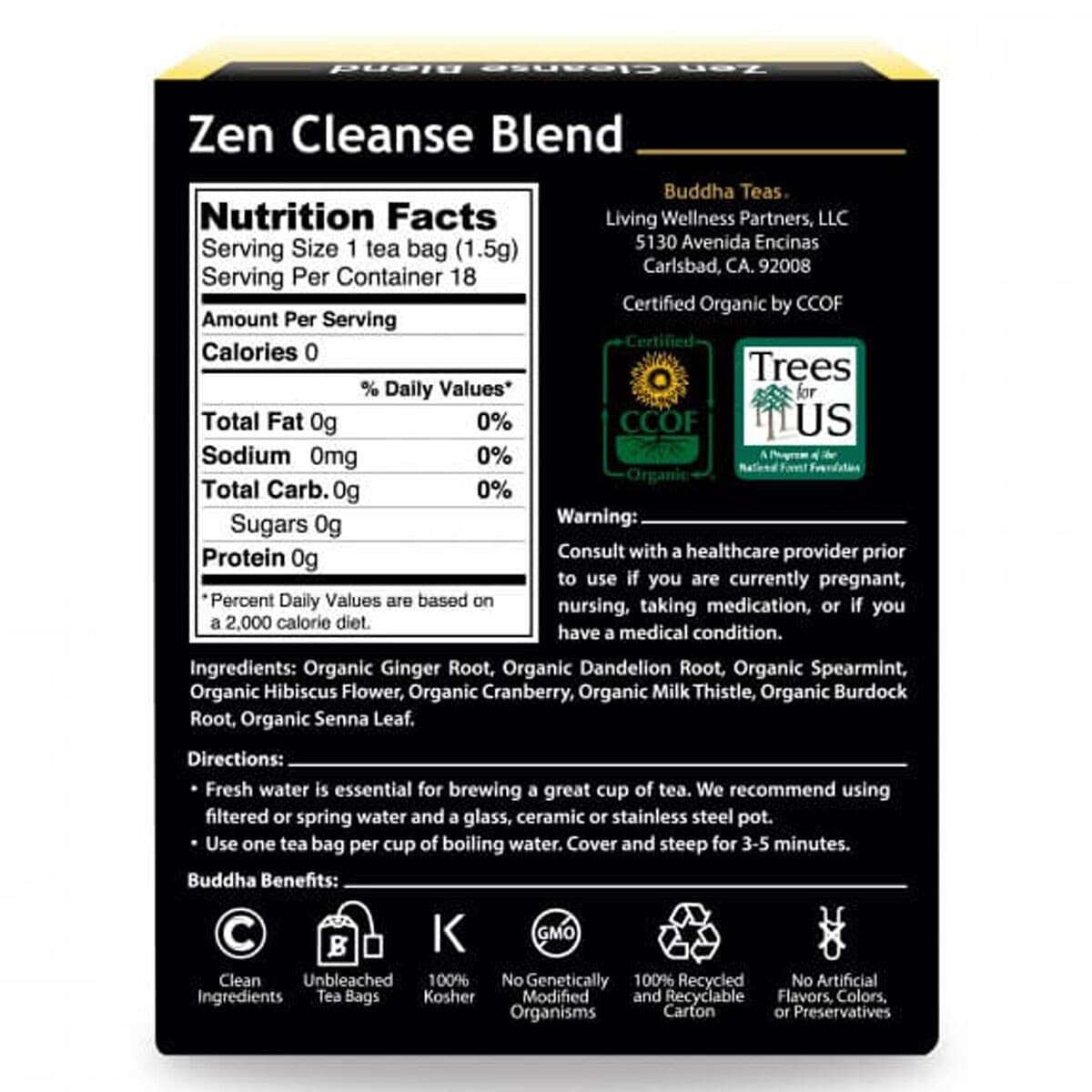 Thumbnail Buddha Teas Organic Herbal Zen Cleanse Blend Tea 18 Pack