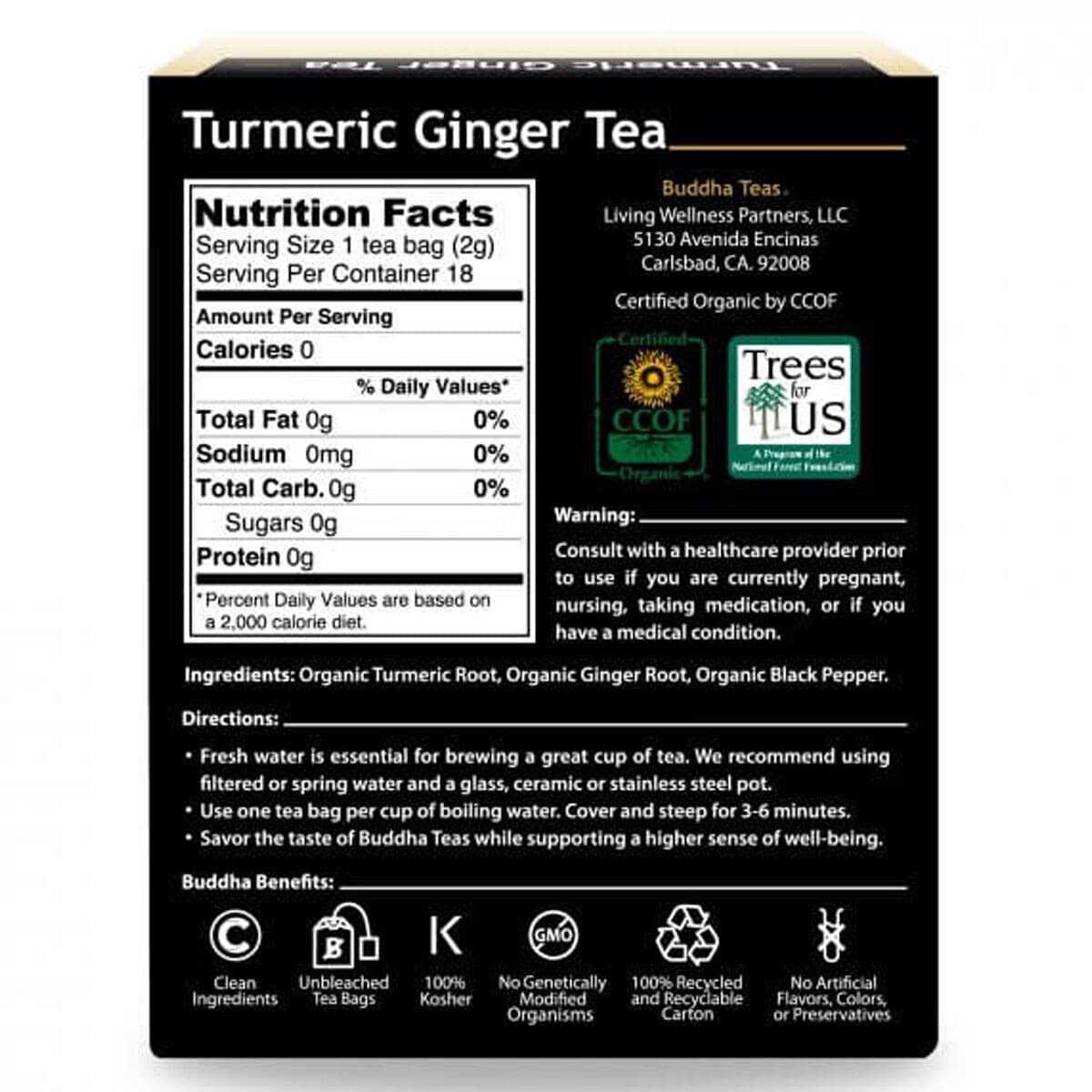 Thumbnail Buddha Teas Organic Herbal Turmeric Ginger Tea 18 Pack