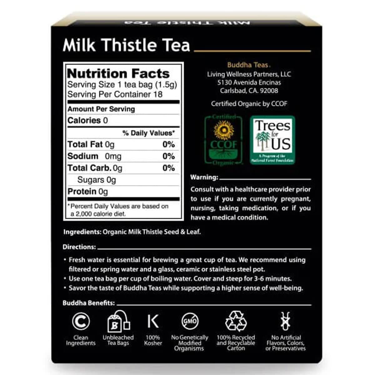 Thumbnail Buddha Teas Organic Herbal Milk Thistle Tea 18 Pack