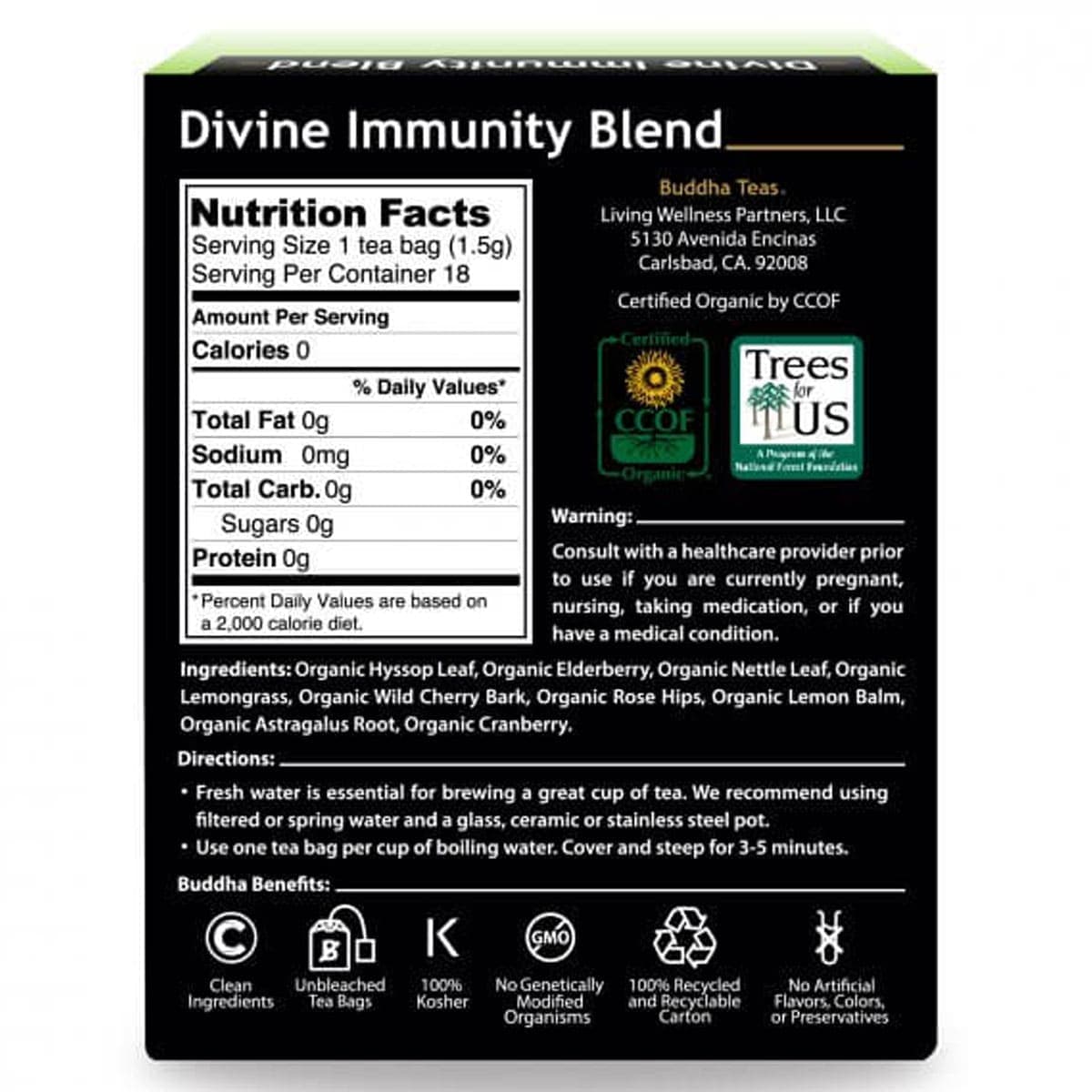 Thumbnail Buddha Teas Organic Herbal Divine Immunity Blend Tea 18 Pack