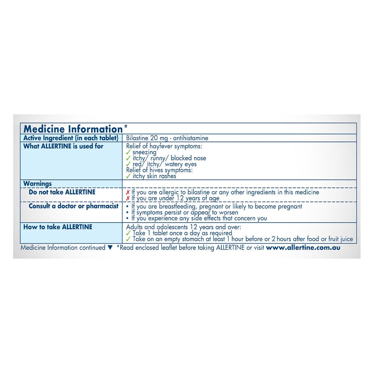 Thumbnail Allertine Bilastine (20mg) 30 Tablets