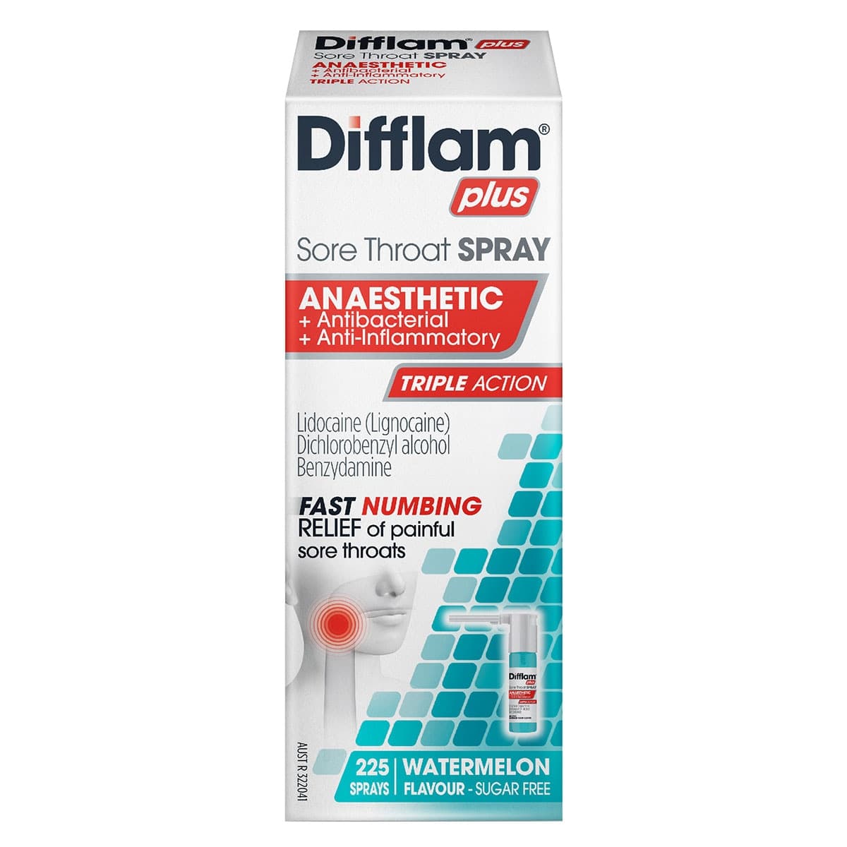 Difflam Plus Anaesthetic Sore Throat Spray Watermelon Triple Action 30Ml