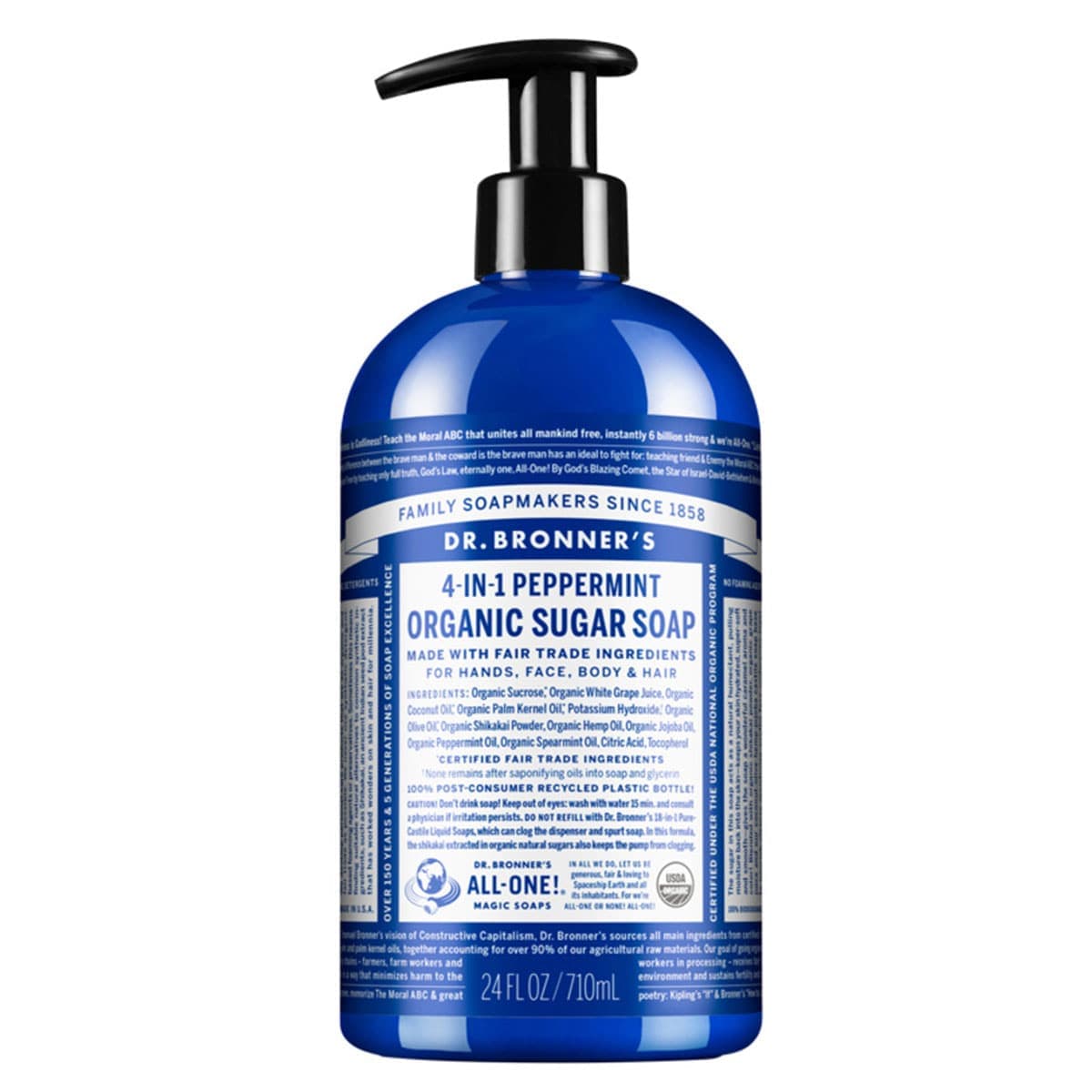 Dr Bronners Organic Sugar Soap Peppermint 710Ml