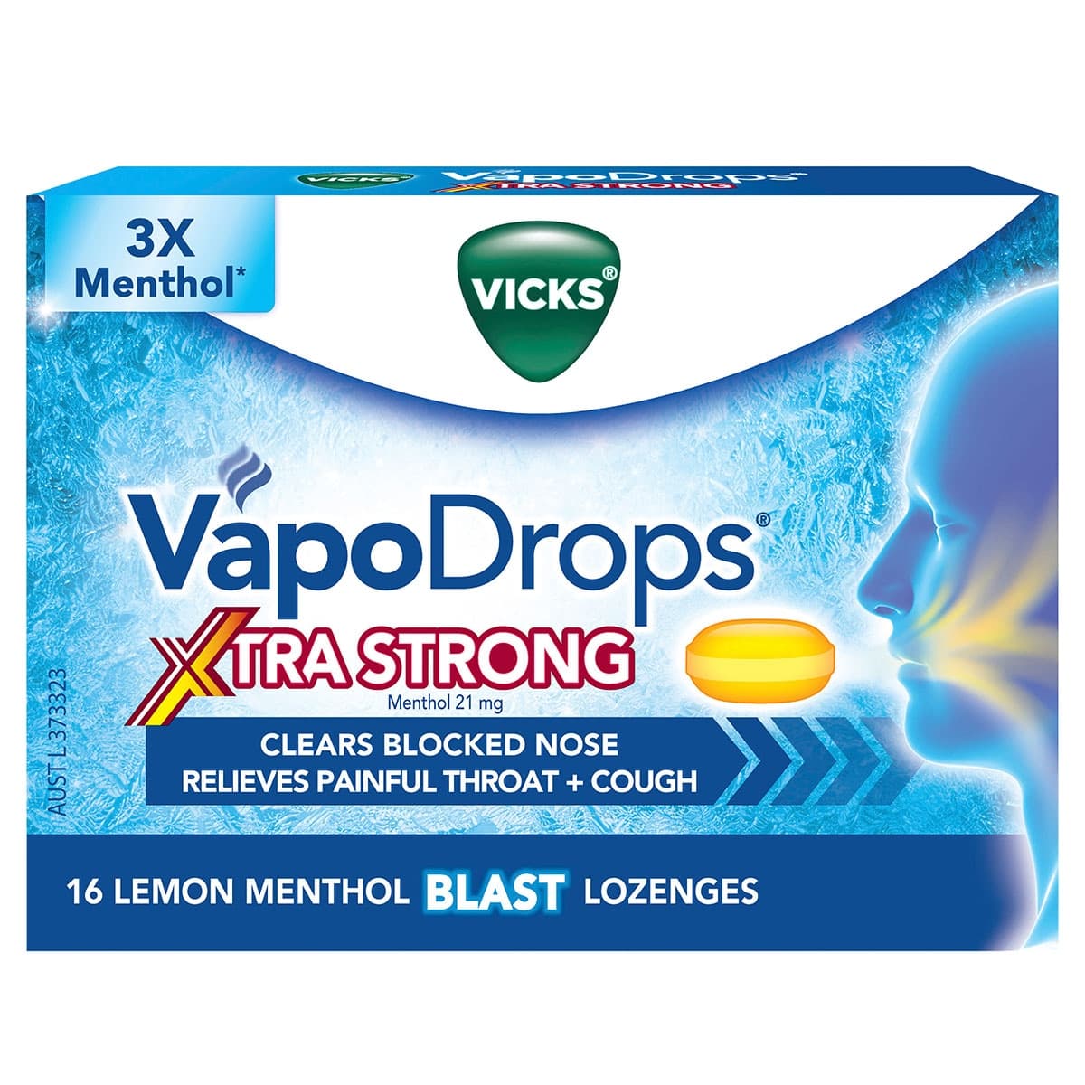 Vicks Vapodrops + Cough Xtra Strong Lemon Menthol Blast 16 Lozenges