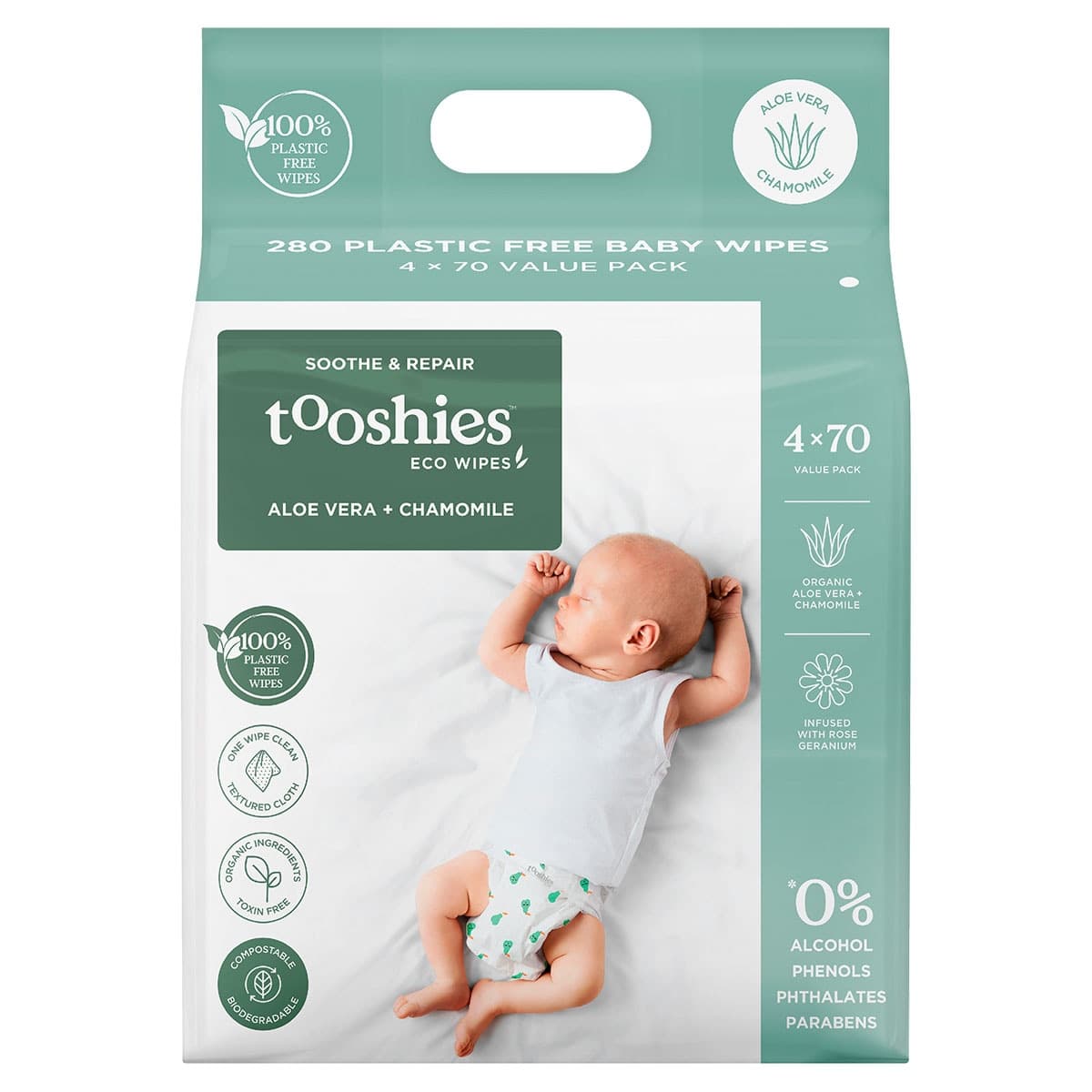 Tooshies By Tom Aloe Vera & Chamomile Wet Wipes 4 X 70 Pack