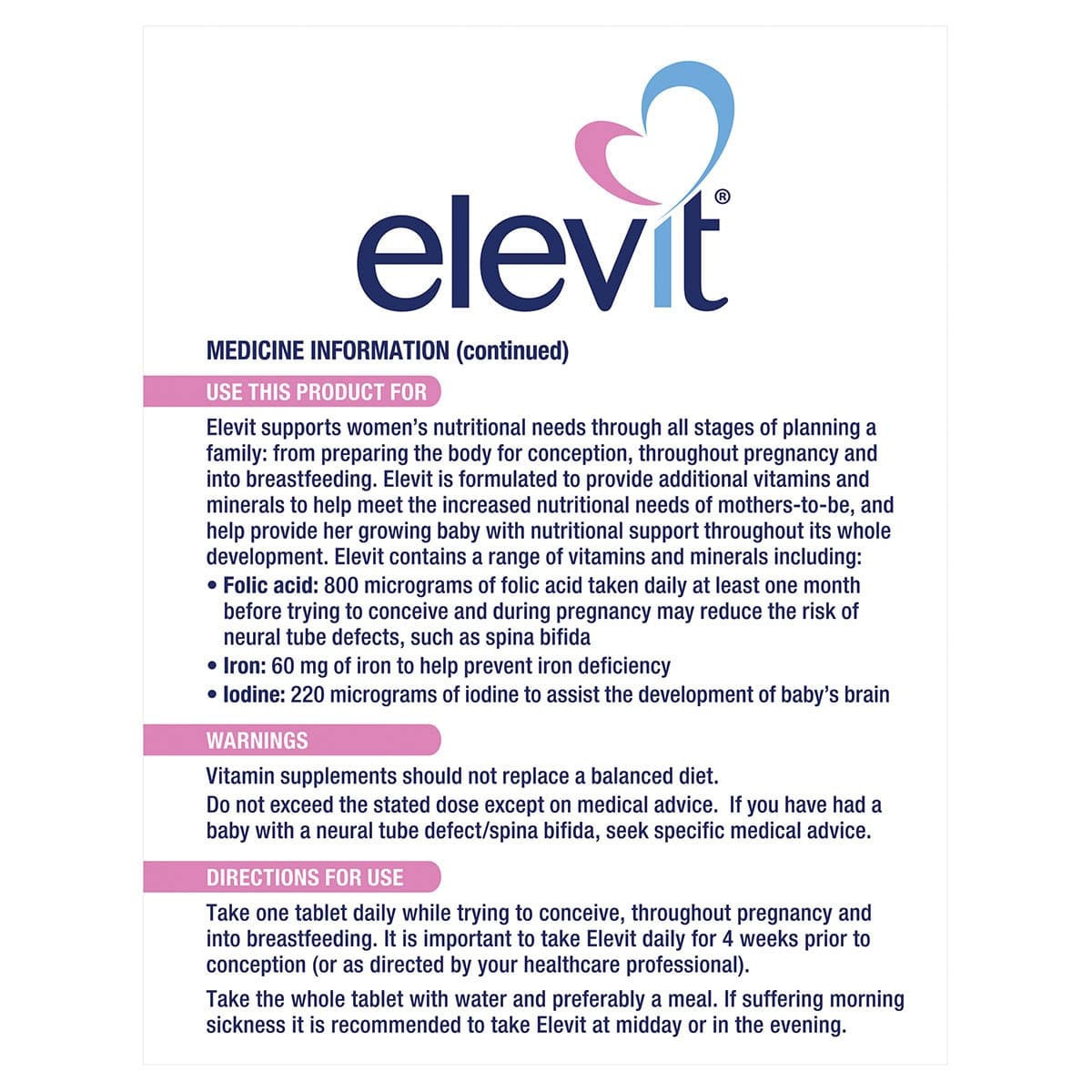 Thumbnail Elevit Pre-conception & Pregnancy Multivitamin 100 Tablets