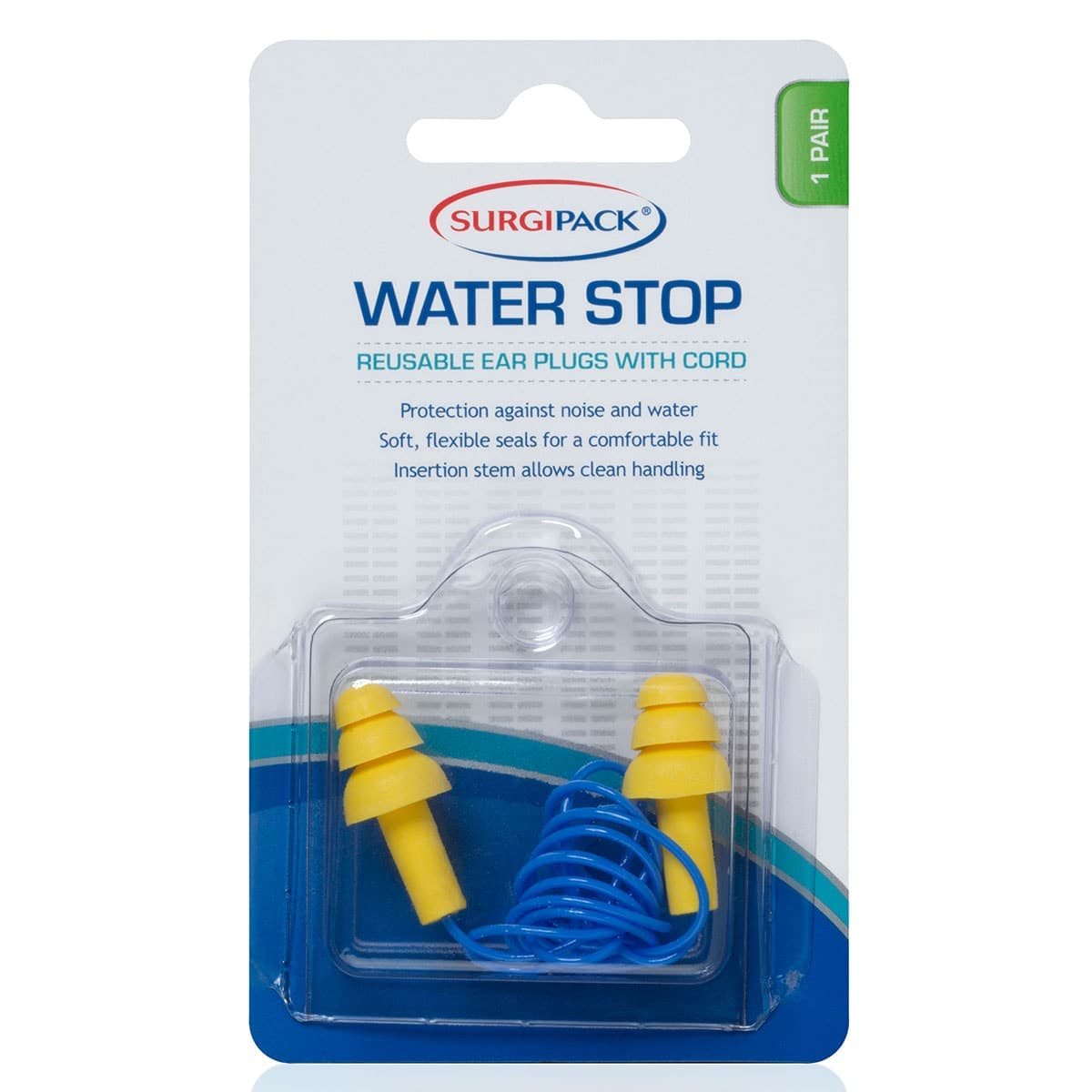 Surgipack Water Stop Reuseable Ear Plugs With Cord 1 Pair