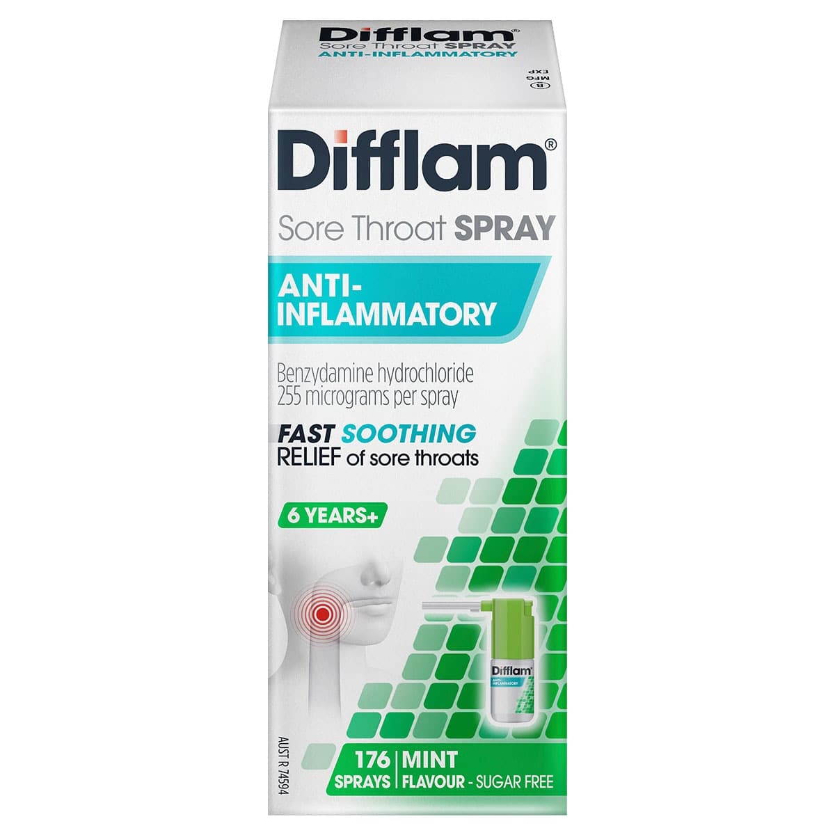 Difflam Sore Throat Spray Fast Pain Relief Fresh Mint 30Ml