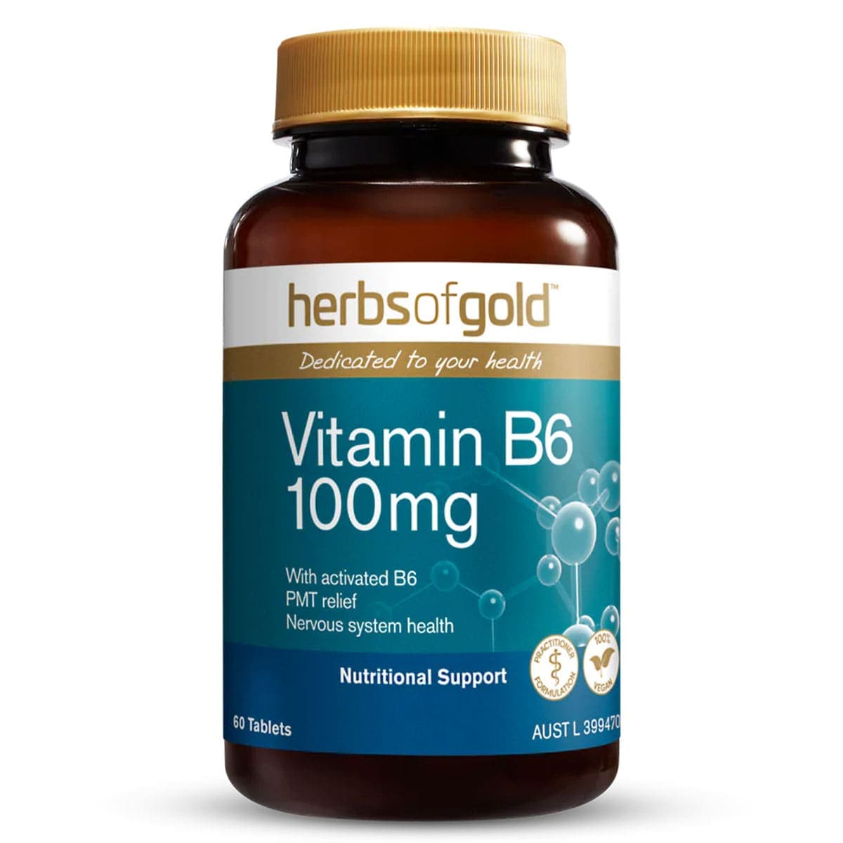 Herbs Of Gold Vitamin B6 100Mg 60 Tablets