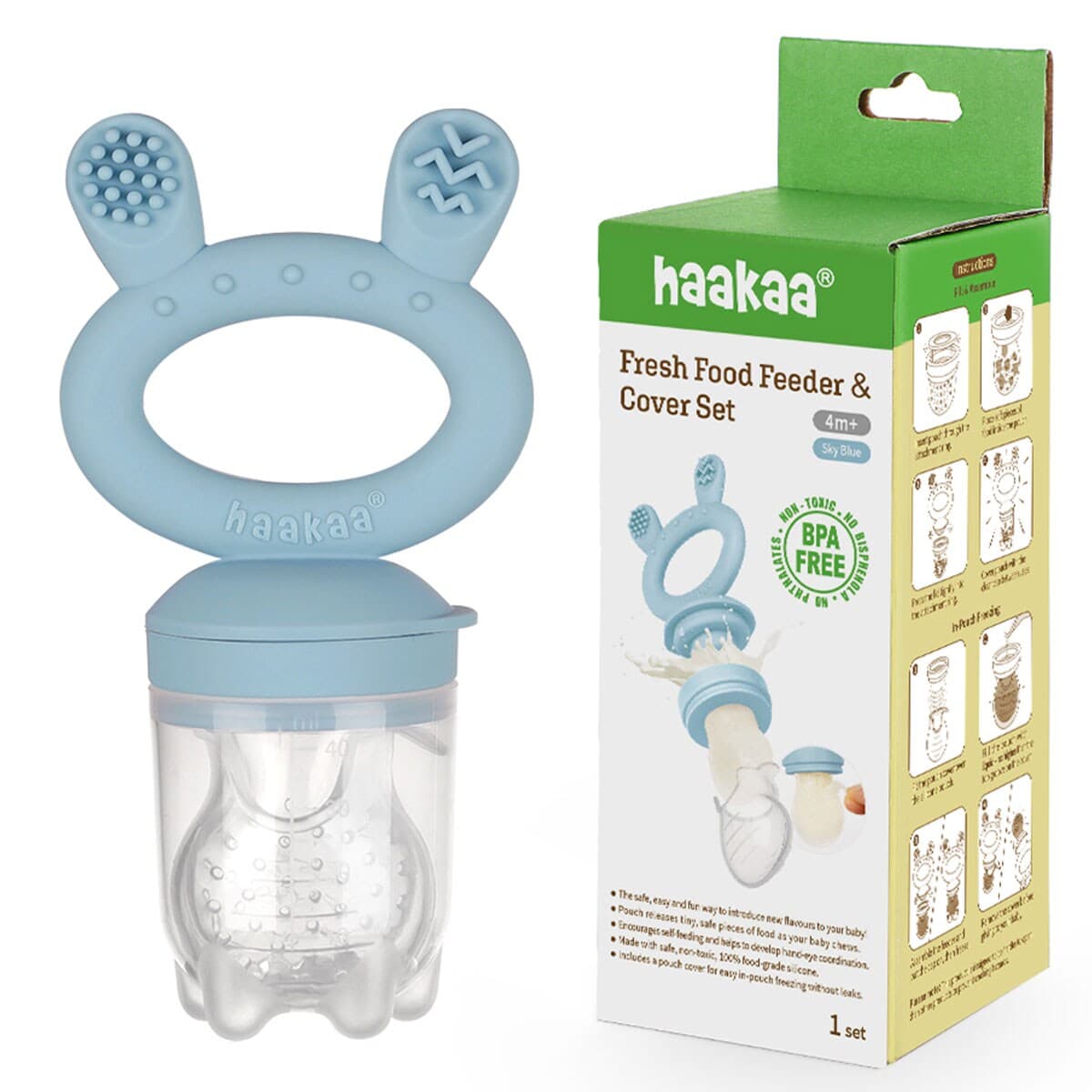 Haakaa Fresh Food Feeder & Cover Set Sky Blue