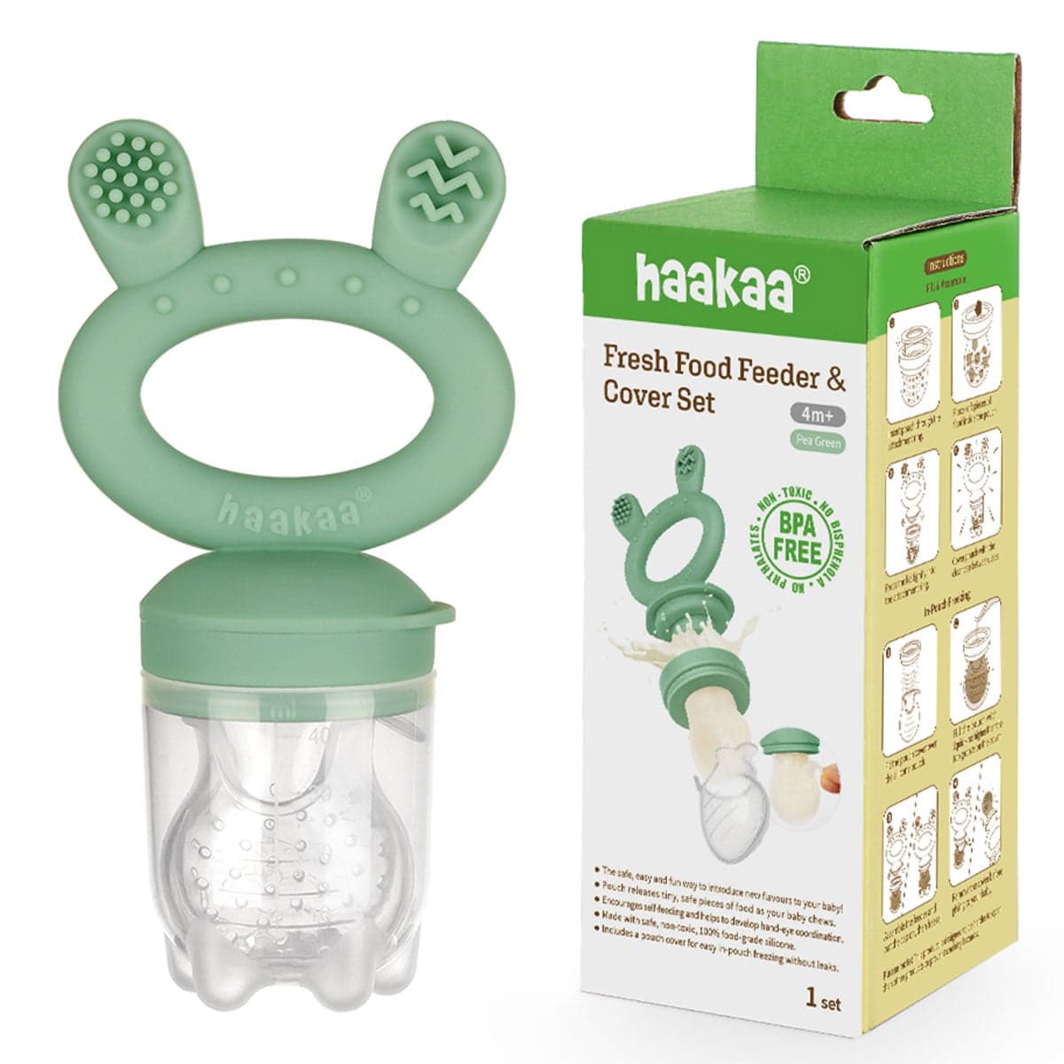 Haakaa Fresh Food Feeder & Cover Set Pea Green